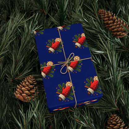 Strawberry Floral Wrapping Paper Roll — Blue Fruit Pattern Gift Wrap for Birthdays & Holidays
