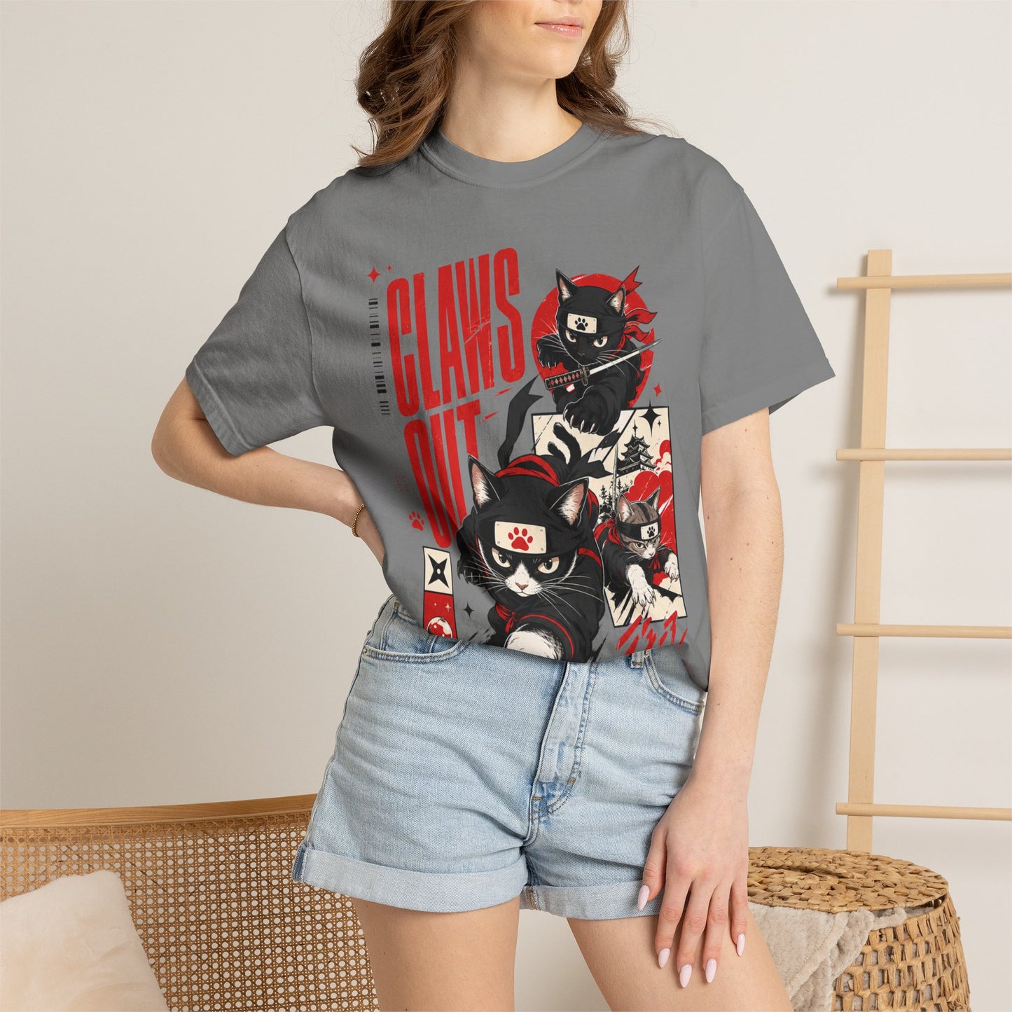 Claws Out Cat Graphic T-Shirt — Retro Ninja Kitties Tee