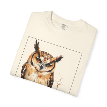 Owl Coffee Illustration T‑Shirt — 'Coffee First, Commit Later' Graphic Tee