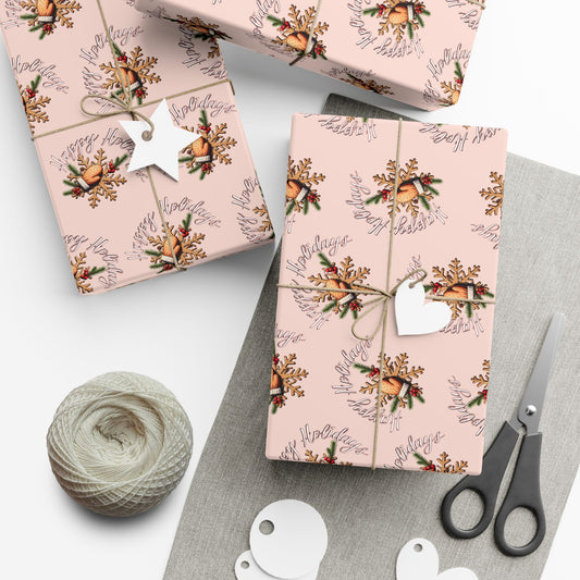Gift Wrap Paper — Pink Vintage Floral Wreath Pattern (Holiday & Birthday Wrapping)