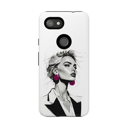 Phone Case — Chic Portrait with Pink Earrings (Stylish Protective Tough Case)