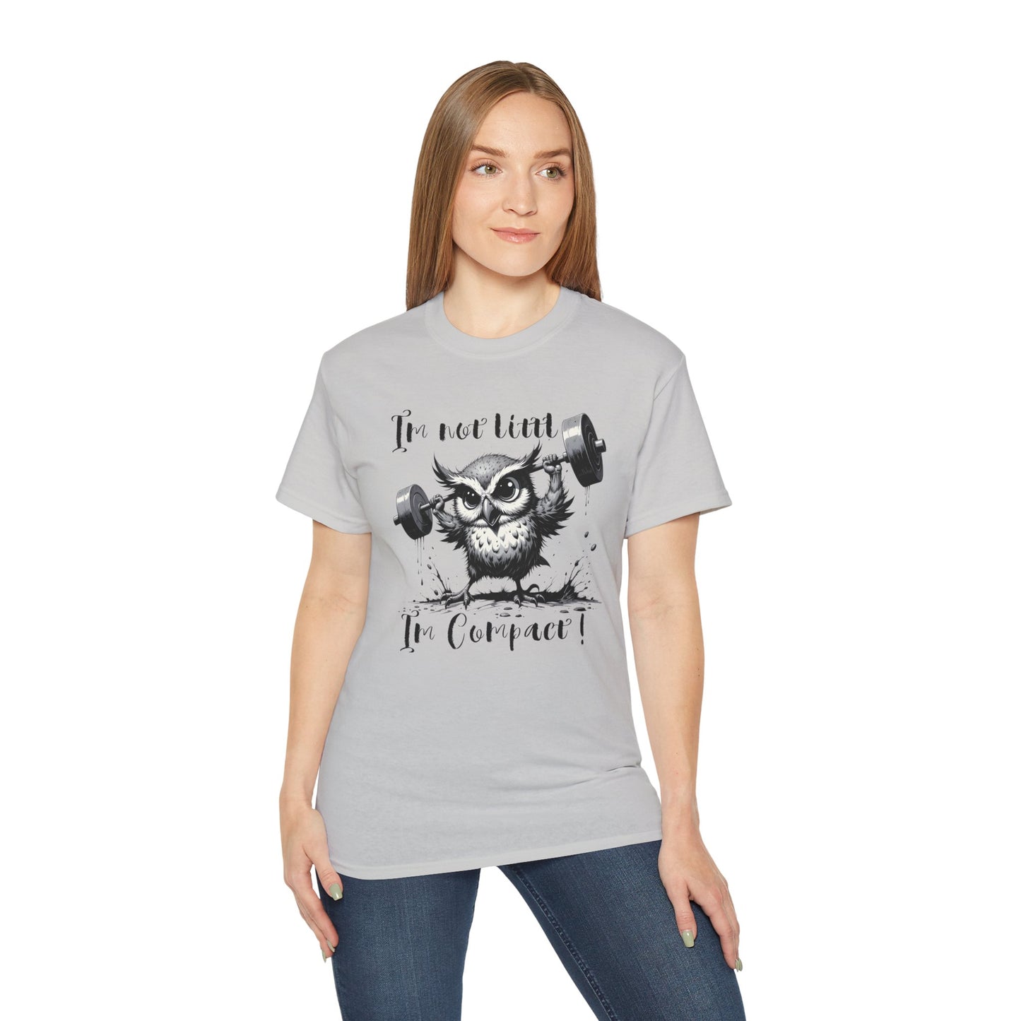 Compact Owl Weightlifting T‑Shirt — "I’m not tiny, I’m Compact!"