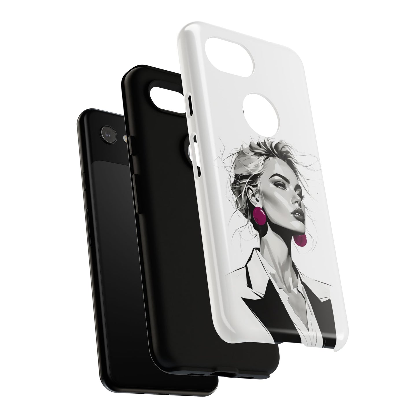 Phone Case — Chic Portrait with Pink Earrings (Stylish Protective Tough Case)