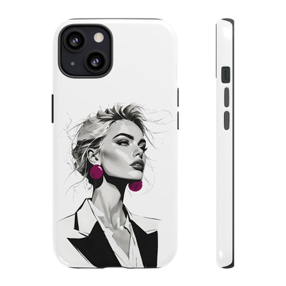 Phone Case — Chic Portrait with Pink Earrings (Stylish Protective Tough Case)