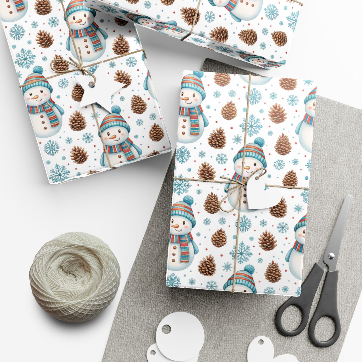 Snowman Holiday Wrapping Paper — Cute Snowman, Pinecone & Snowflake Gift Wrap
