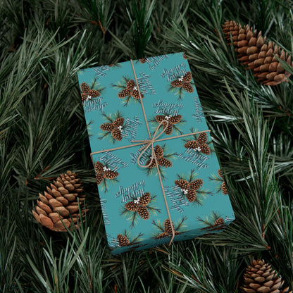 Pinecone & Spruce Teal Gift Wrap Paper – Rustic Holiday Wrapping Sheets