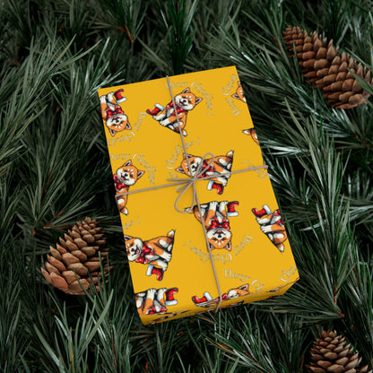 Dog Elf Pattern Gift Wrap Paper — Festive Shiba Inu Wrapping Sheets