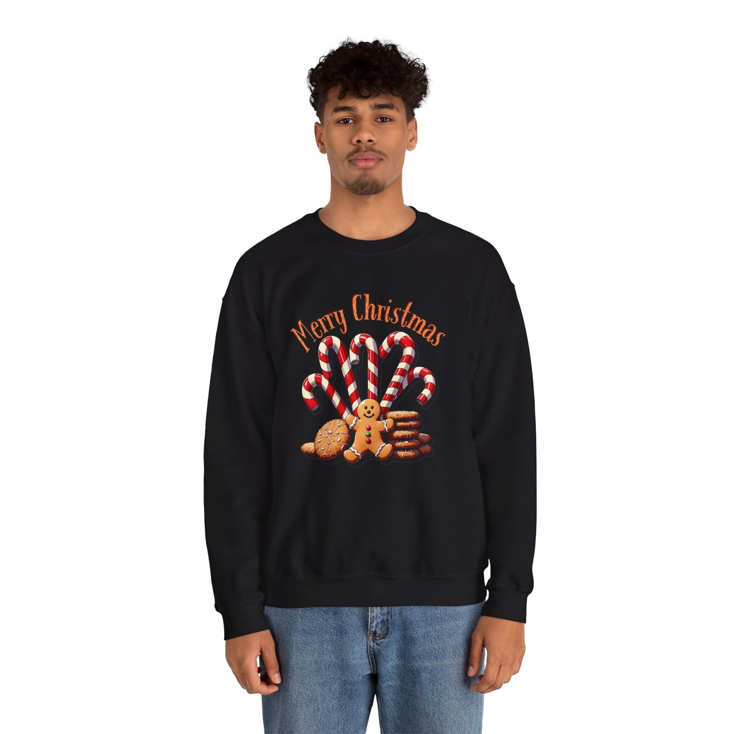 Christmas Candy Canes Crewneck Sweatshirt — "Merry Christmas" Gingerbread Holiday Sweater