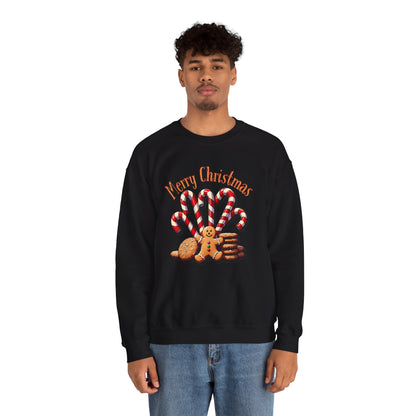 Christmas Candy Canes Crewneck Sweatshirt — "Merry Christmas" Gingerbread Holiday Sweater