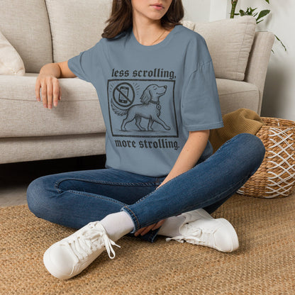 T-Shirt — "Less Scrolling, More Strolling" Dog Graphic Tee