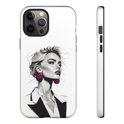 Phone Case — Chic Portrait with Pink Earrings (Stylish Protective Tough Case)