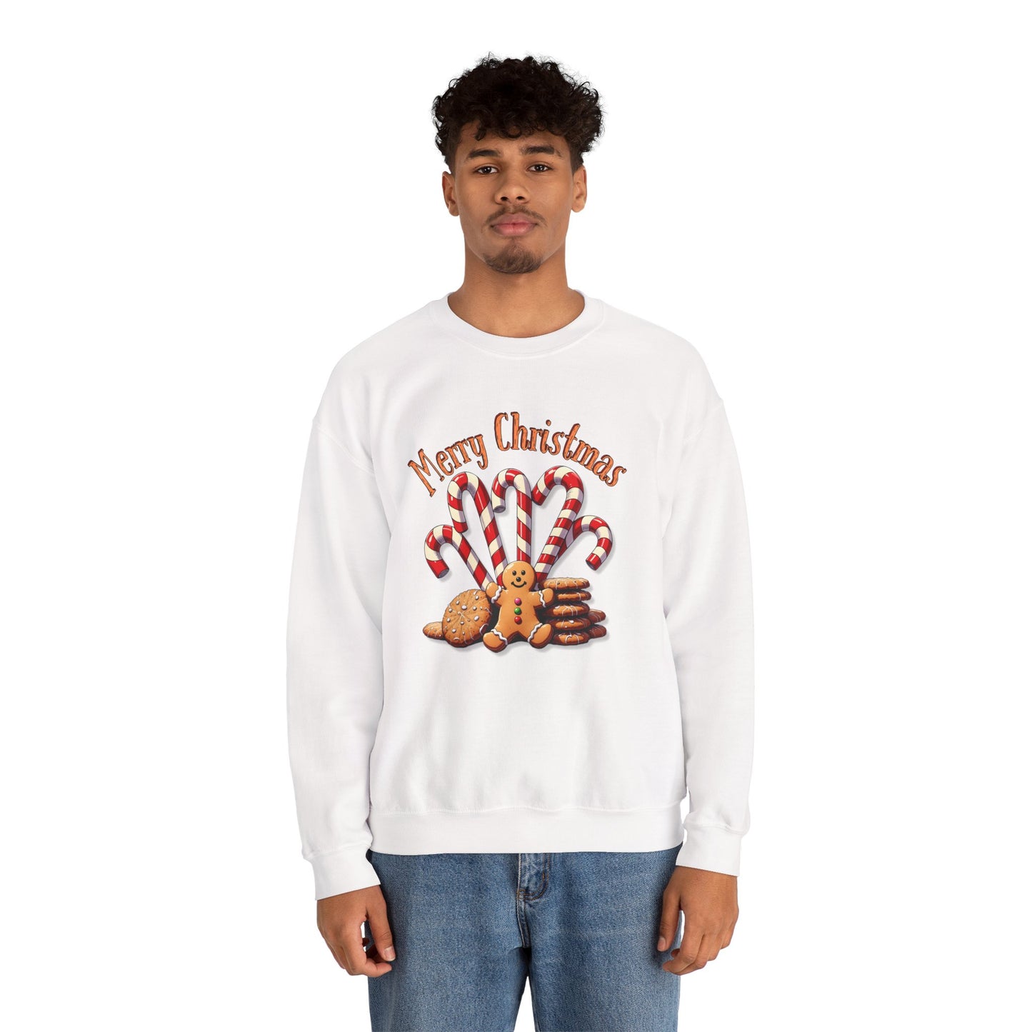Christmas Candy Canes Crewneck Sweatshirt — "Merry Christmas" Gingerbread Holiday Sweater