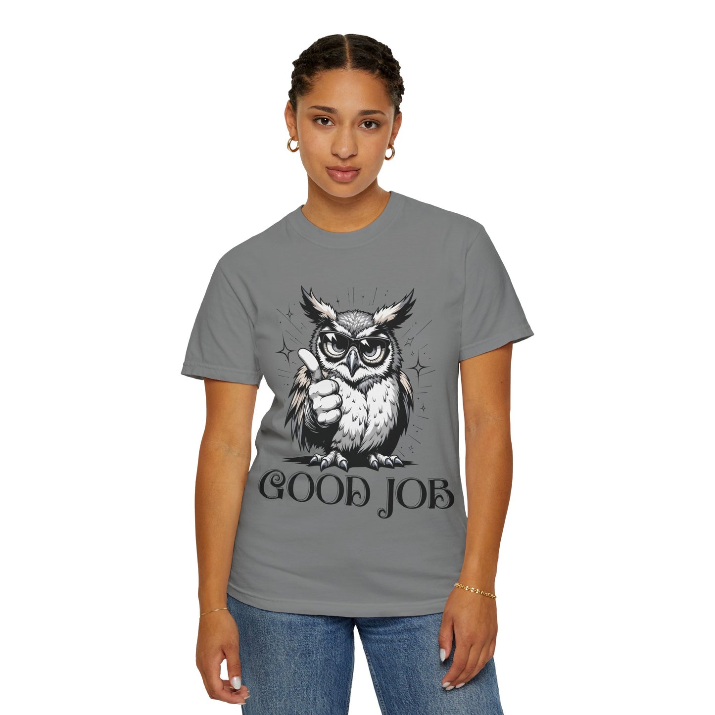 Good Job Owl T-Shirt — Thumbs-Up Retro Owl Graphic Tee