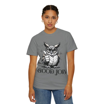 Good Job Owl T-Shirt — Thumbs-Up Retro Owl Graphic Tee