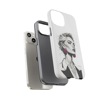 Phone Case — Chic Portrait with Pink Earrings (Stylish Protective Tough Case)
