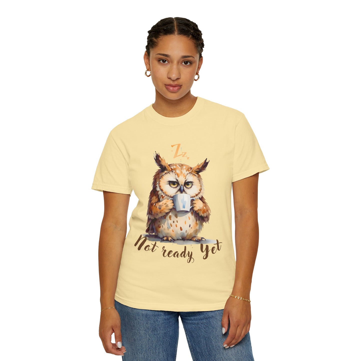 Not Ready Yet Owl T-Shirt — Cute Coffee Morning Graphic Tee