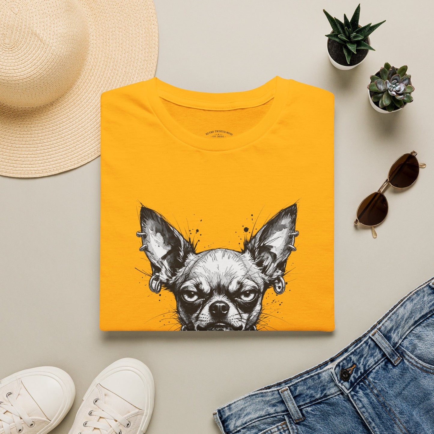 Chihuahua Portrait T‑Shirt — Expressive Black & White Dog Art Tee