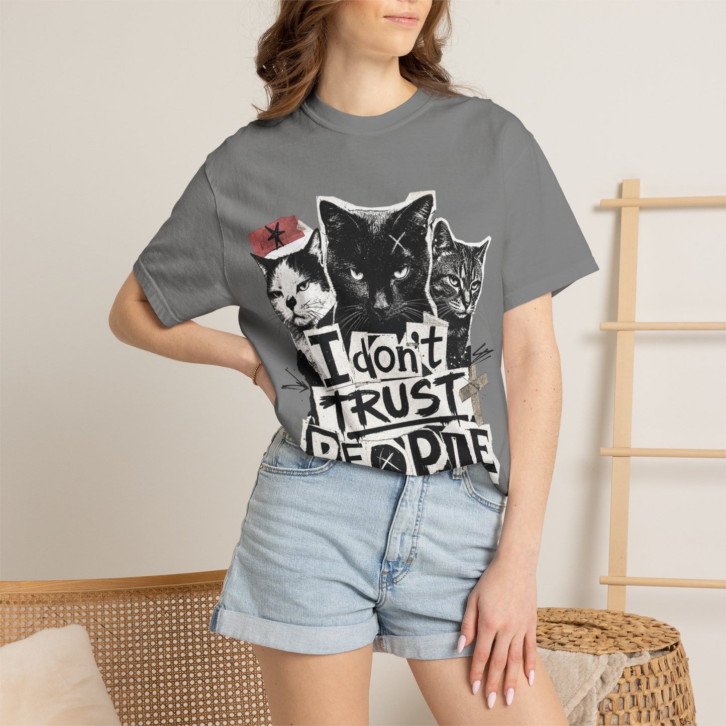 I Don’t Trust People Cat T-Shirt — Grunge Graphic Tee for Cat Lovers