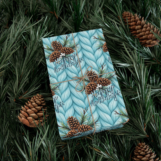 Pinecone Knit Pattern Gift Wrap Paper — Winter Holiday Wrapping Sheets