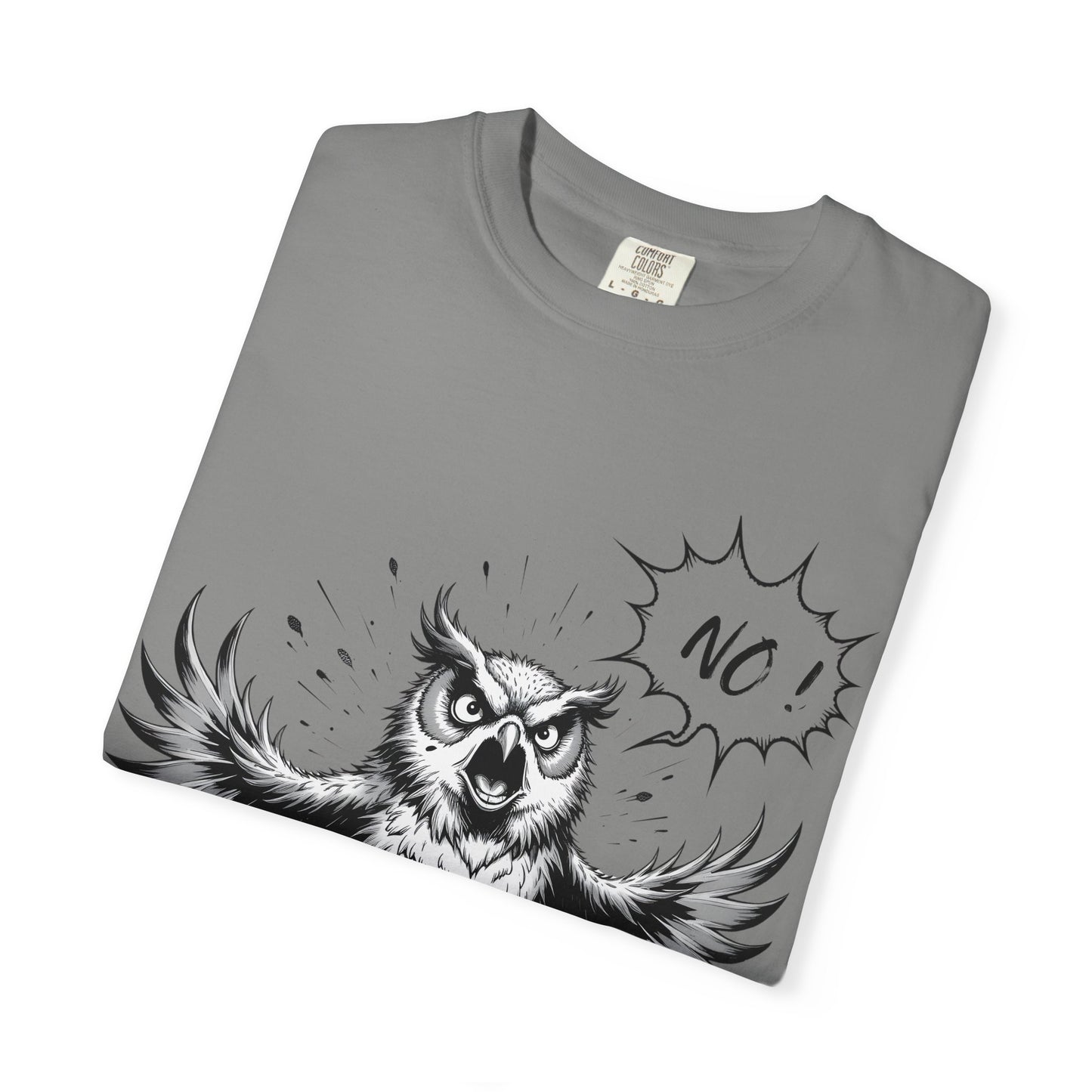Owl Saying “No” Graphic T-Shirt — Bold Monochrome Illustration