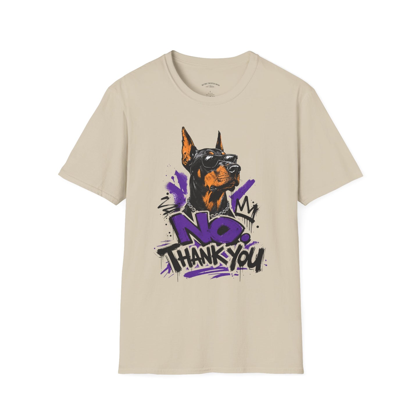Doberman Graphic Tee — 'No, Thank You' Street Art T-Shirt