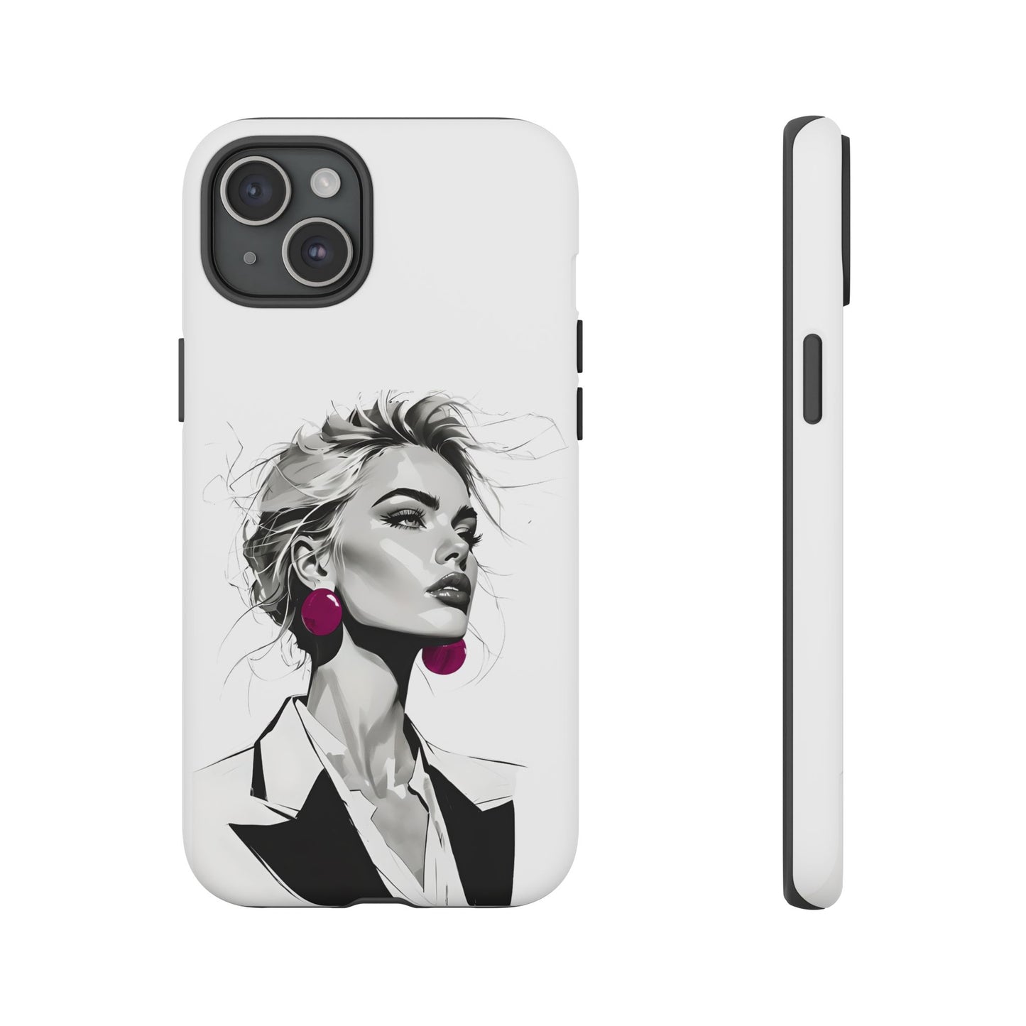 Phone Case — Chic Portrait with Pink Earrings (Stylish Protective Tough Case)