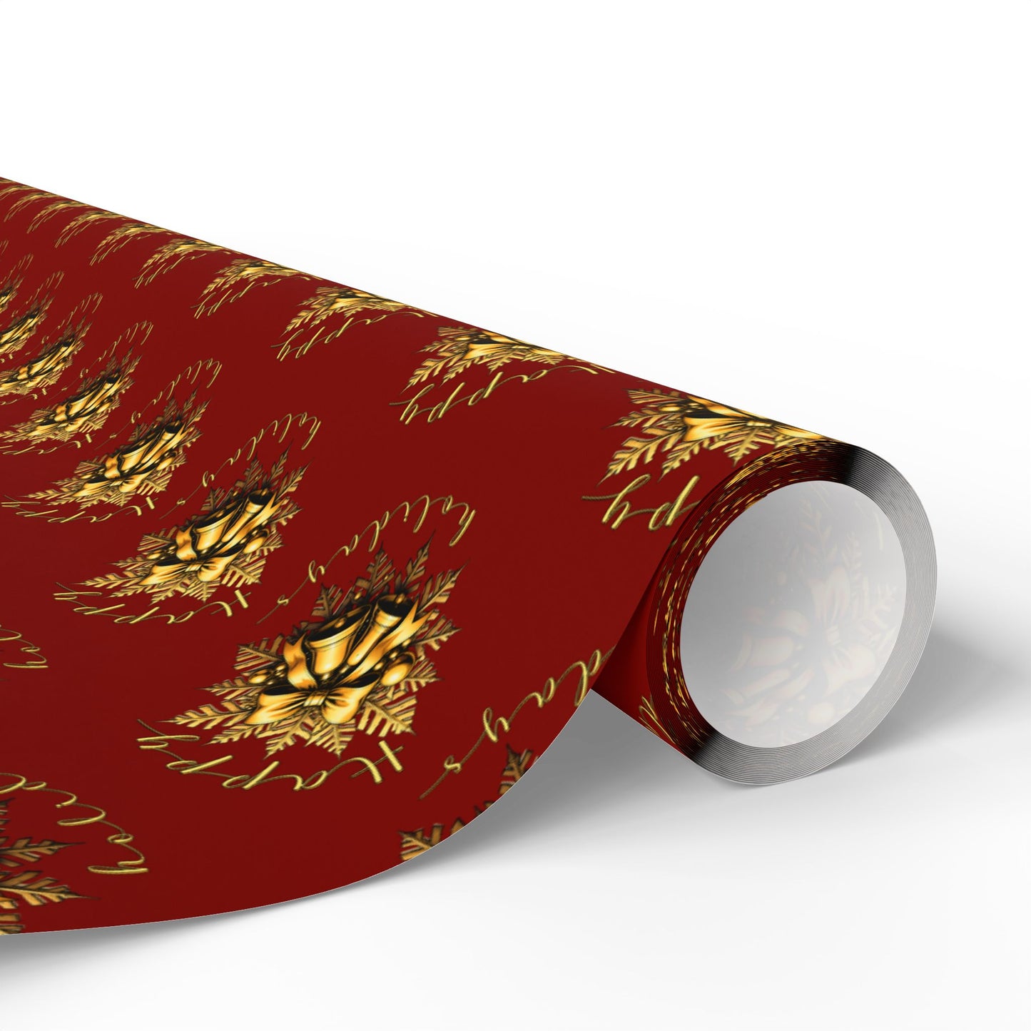 Wrapping Paper Roll — Red & Gold Leaf Pattern Holiday Gift Wrap