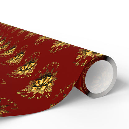 Wrapping Paper Roll — Red & Gold Leaf Pattern Holiday Gift Wrap