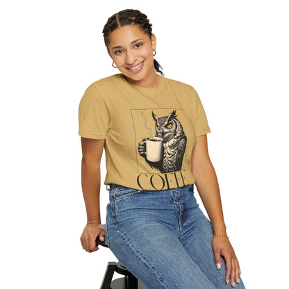 Coffee First Owl T-Shirt — Coffee Lover Graphic Tee