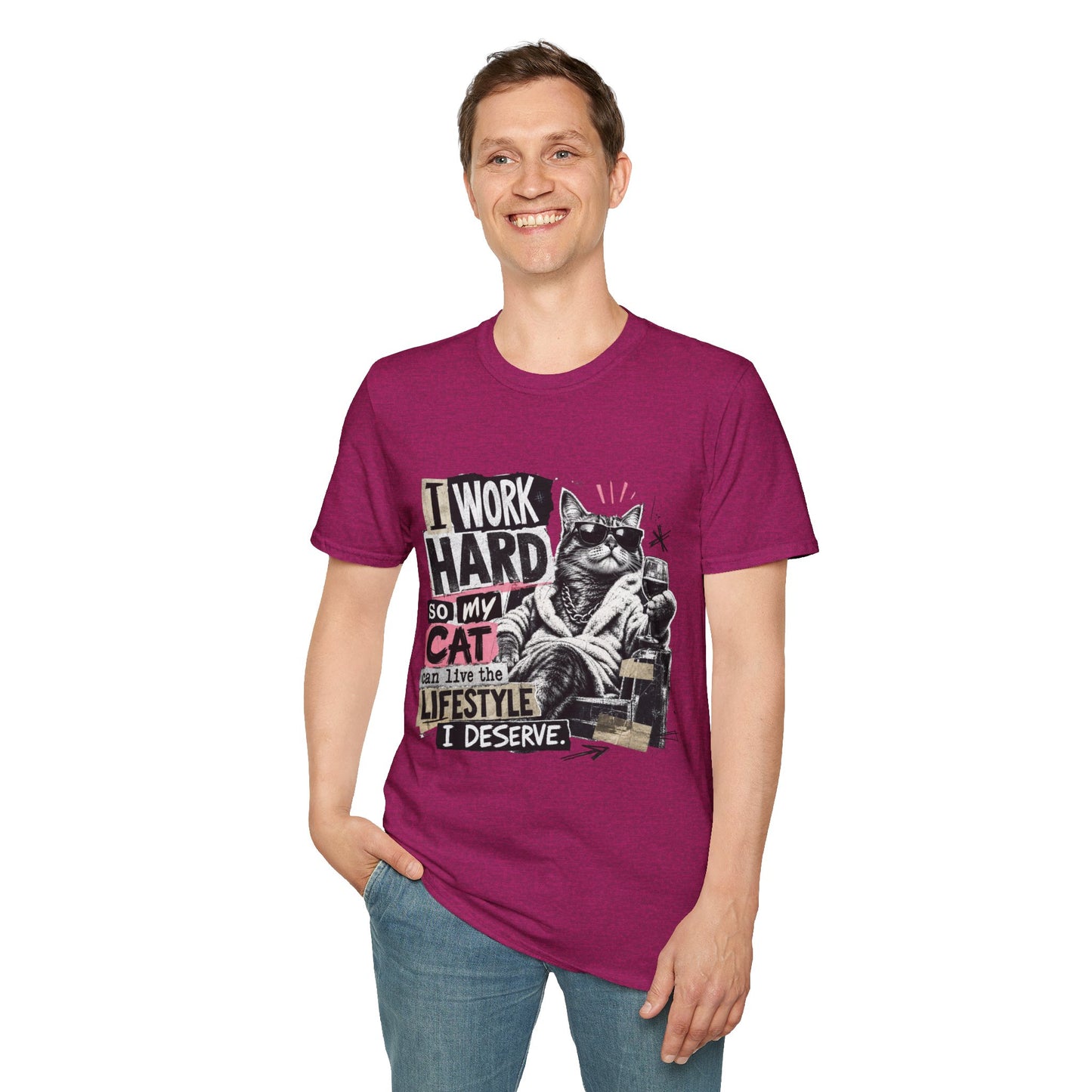 Cat Graphic T-Shirt — "I Work Hard So My Cat Can Live the Lifestyle I Deserve"
