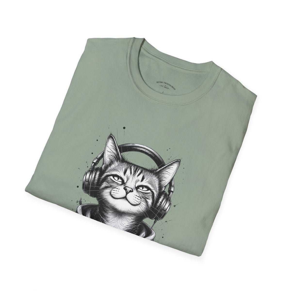 T-Shirt — Cat with Headphones "Mentally: Somewhere Else" – Cute Relaxed Graphic Tee for Cat Lovers