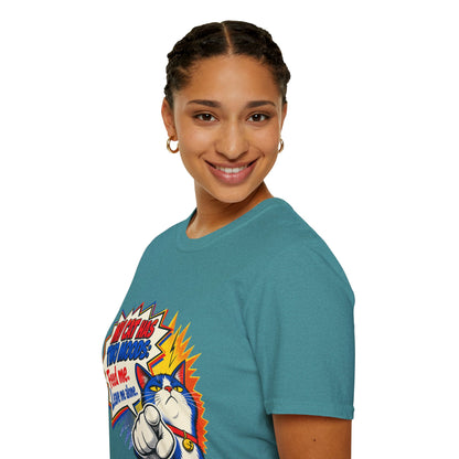 Cat T-Shirt — "My Cat Has Two Moods: Feed Me, Leave Me Alone" Funny Retro Comic Tee