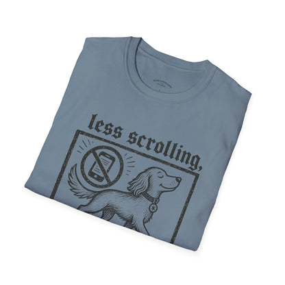 T-Shirt — "Less Scrolling, More Strolling" Dog Graphic Tee