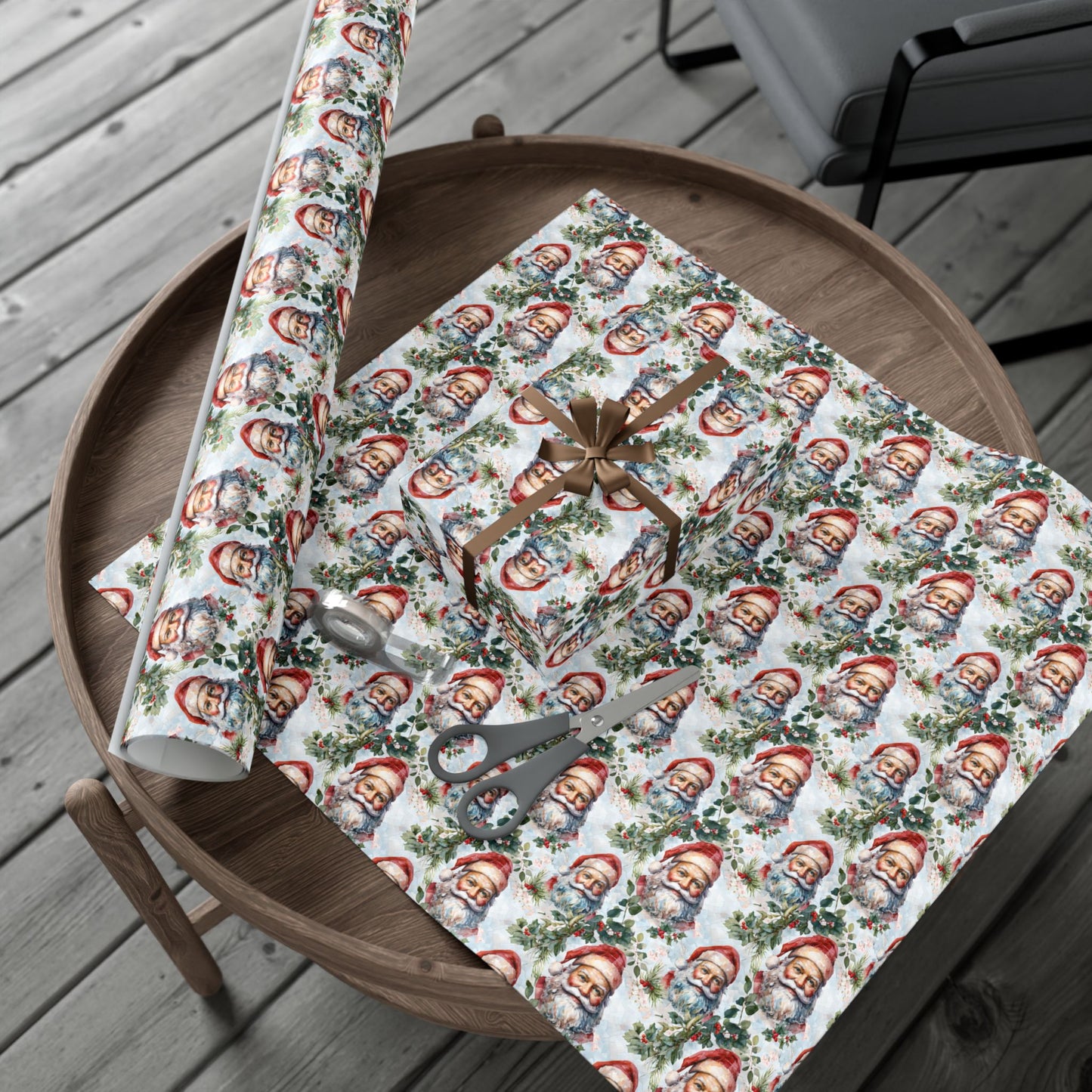 Santa Claus Pattern Gift Wrap Paper — Vintage Christmas Wrapping Sheets