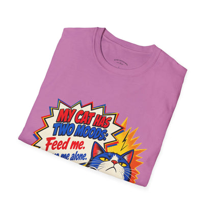 Cat T-Shirt — "My Cat Has Two Moods: Feed Me, Leave Me Alone" Funny Retro Comic Tee