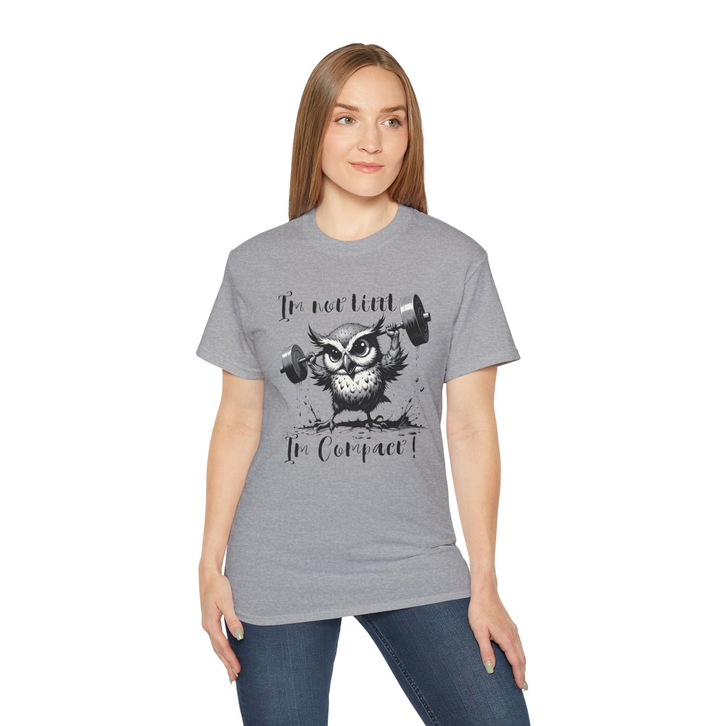 Compact Owl Weightlifting T‑Shirt — "I’m not tiny, I’m Compact!"