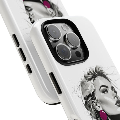 Phone Case — Chic Portrait with Pink Earrings (Stylish Protective Tough Case)