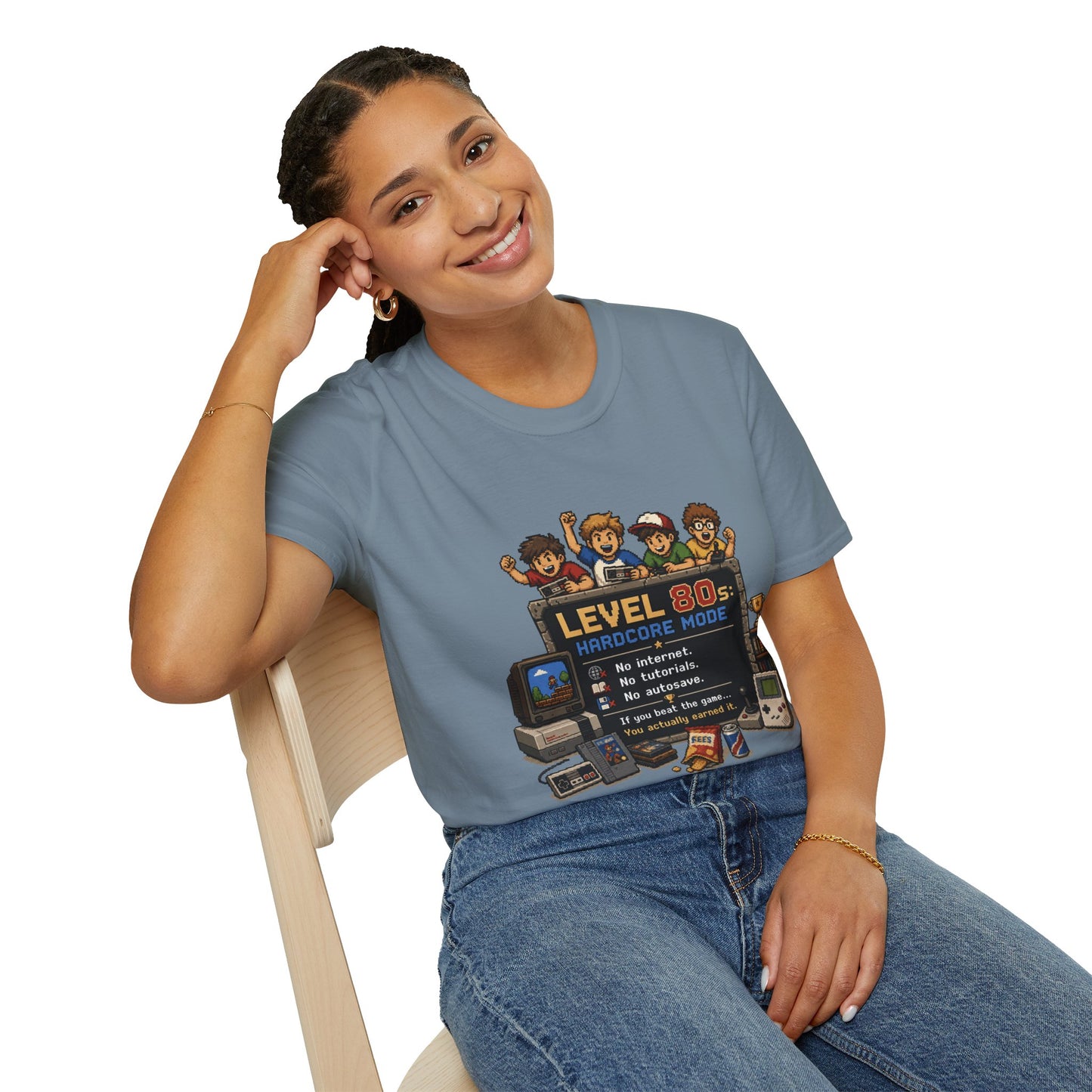 80s Level Up T-Shirt — 'Level 80s: Hardcore Mode' Retro Gaming Tee