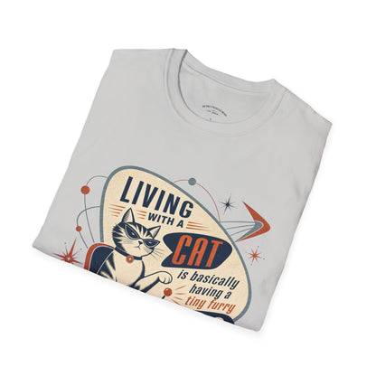 Cat T-Shirt — "Living with a Cat is Basically Having a Furry CEO" Retro Graphic