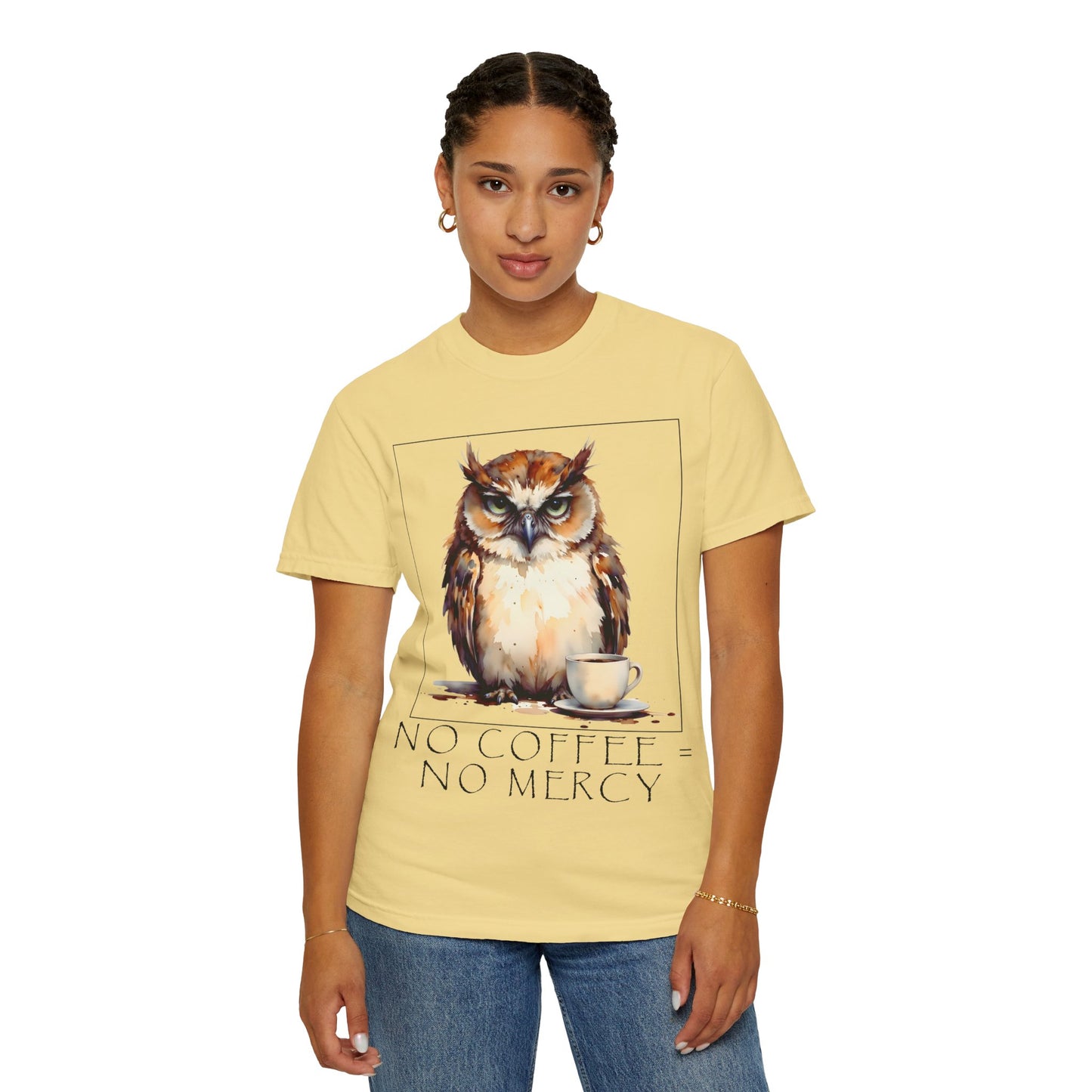 Owl Coffee T‑Shirt — "No Coffee No Mercy" Graphic Tee