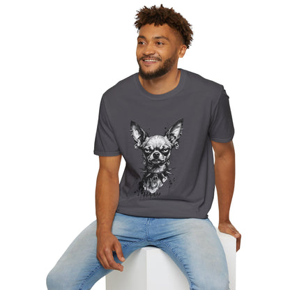 Chihuahua Portrait T‑Shirt — Expressive Black & White Dog Art Tee