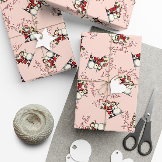 Gift Wrap Paper — Pink Snowman Pattern Holiday Wrapping Paper