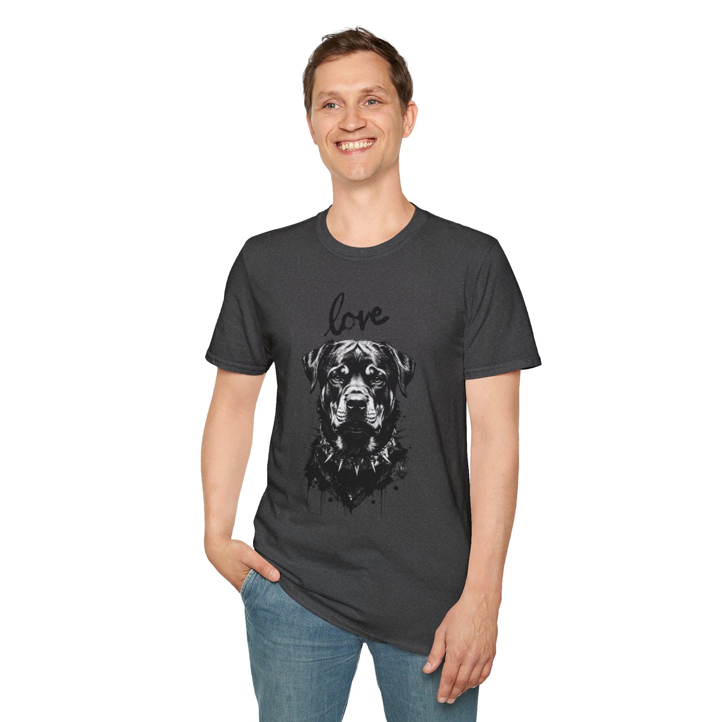 Love Rottweiler T-Shirt — Vintage Black Dog Portrait Tee for Dog Lovers
