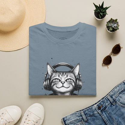 T-Shirt — Cat with Headphones "Mentally: Somewhere Else" – Cute Relaxed Graphic Tee for Cat Lovers