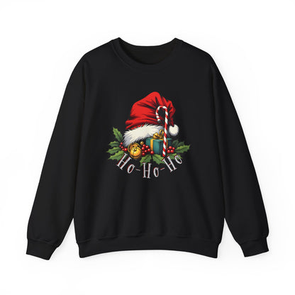 Christmas Sweatshirt - 'Ho-Ho-Ho' Santa Hat & Holly Holiday Crewneck