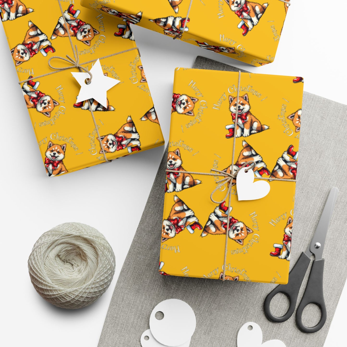 Dog Elf Pattern Gift Wrap Paper — Festive Shiba Inu Wrapping Sheets