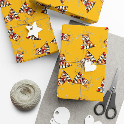 Dog Elf Pattern Gift Wrap Paper — Festive Shiba Inu Wrapping Sheets