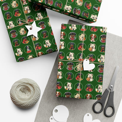 Christmas Dog Pattern Gift Wrap Paper – Green Holiday Puppy Wrapping Sheets