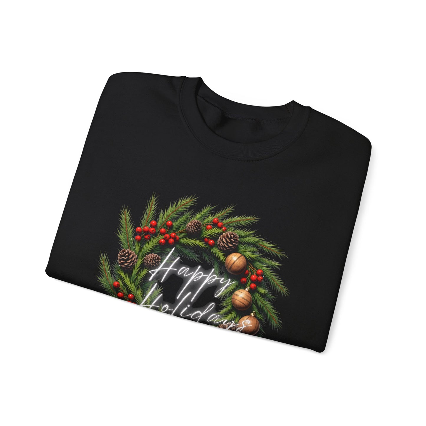 Christmas Wreath Crewneck Sweatshirt – Festive Pine & Ornaments Holiday Sweater