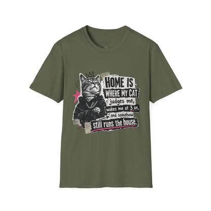 Cat T-Shirt — "Home Is Where My Cat Judges Me" Funny Graphic Tee